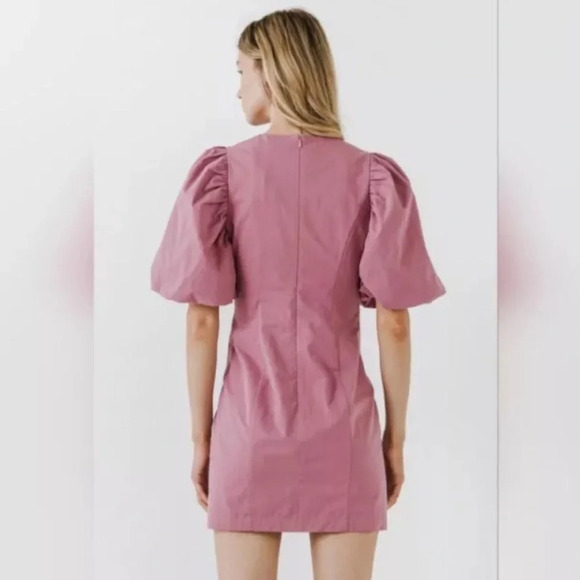 Anthropologie Endless Rose Puff Sleeve Mini Dress Mauve XS Dance Vaca cruise - Picture 3 of 13
